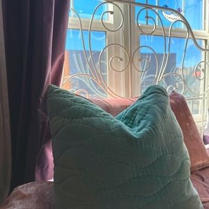 Velvet, sage green / teal blue throw pillow.